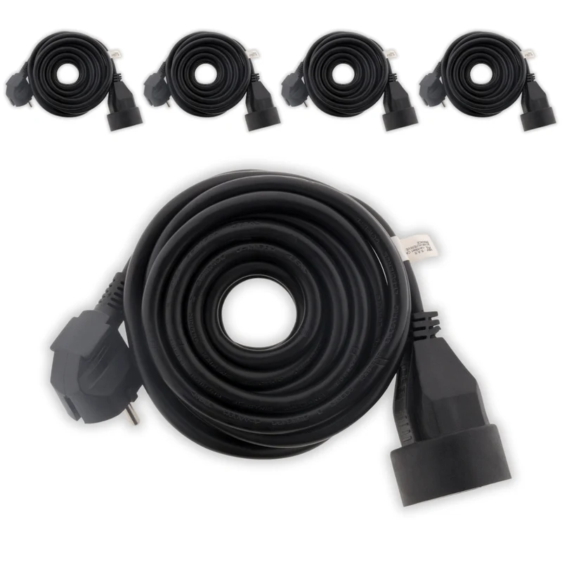 Lot de 5 prolongateurs 16A HO5VV-F 3G1,5mm² - Noir 5m - Zenitech