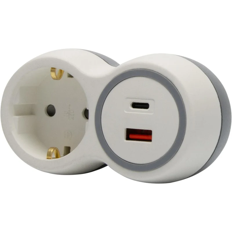 Prise Schuko 16A + USB A+C - 20W - Blanc/Gris - Bolea - Zenitech