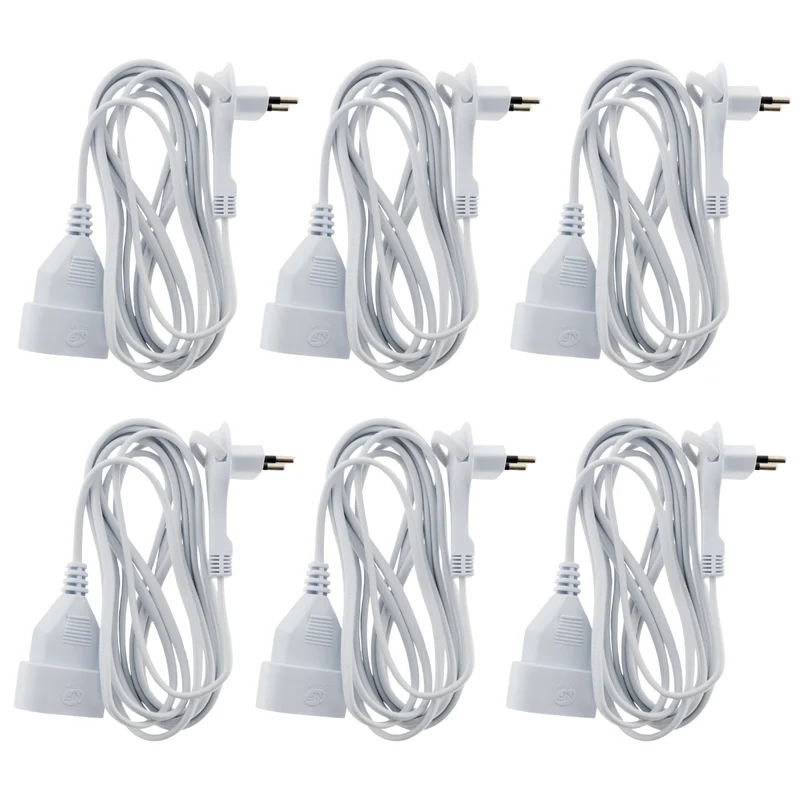 Lot de 6 prolongateurs sans terre avec fiche extraplate 2x0,75mm² - Blanc 3m - Zenitech