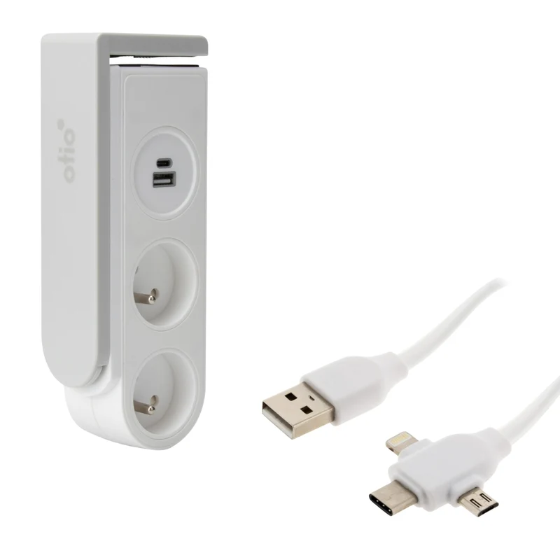 Câble USB universel C/Micro USB + multiprise clipsable Gekko - Otio