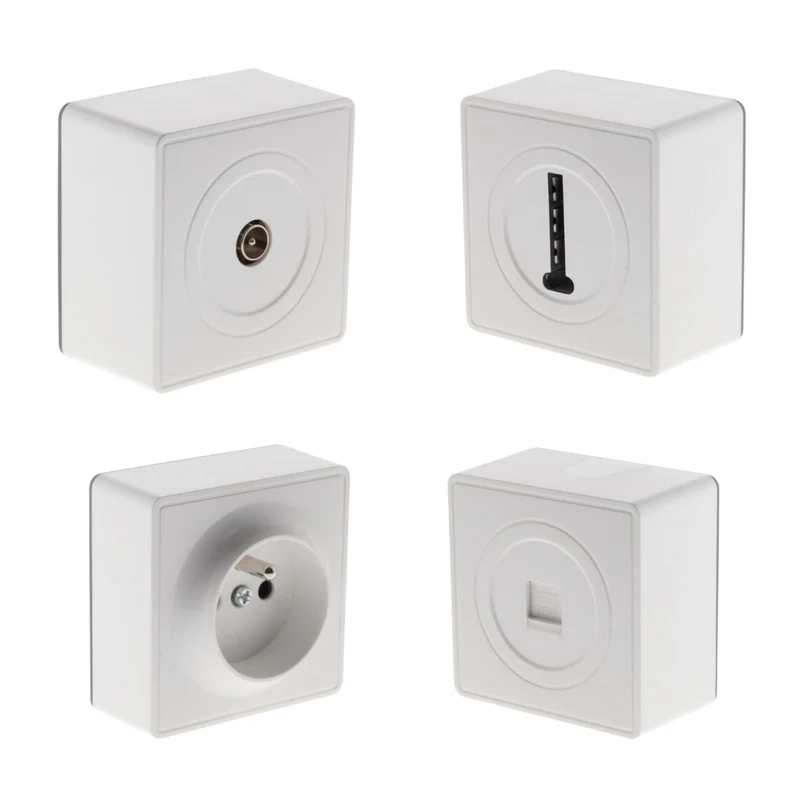 Prise simple en saillie + prise TV Ø9,52 mm + prise téléphone RJ45 + prise téléphone 8 plots - Zenitech