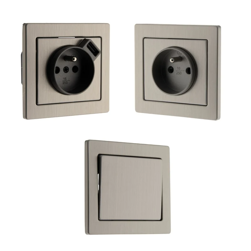 Prise 2P+T et interrupteur Inox avec chargeur USB intégré - Art'Flat - Zenitech