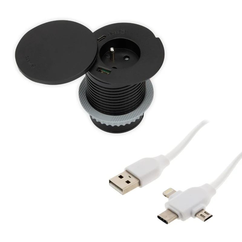 Prise encastrable 16A et câble USB universel 3 sorties OFFERT - Zenitech
