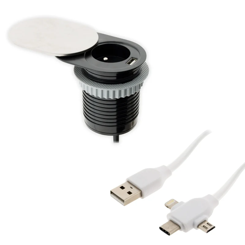 Bloc prise encastrable Otio avec chargeur USB et câble universel OFFERT - Zenitech