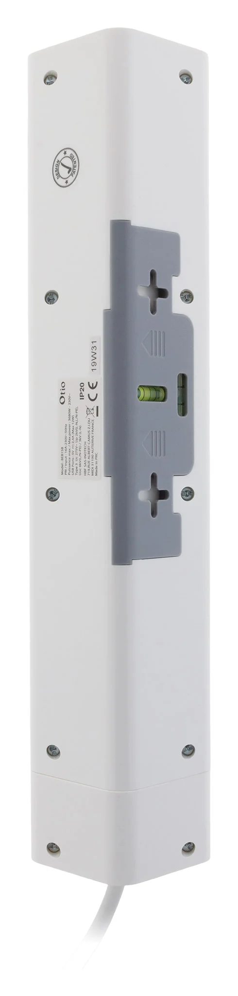 Multiprise d'angle parafoudre 4P 16A façade + 2 USB parafoudre - précâblée ou à câbler - Otio