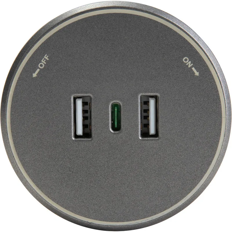Rail électrique saillie 50cm + 2 prises + 1 module USB - argent - Orium