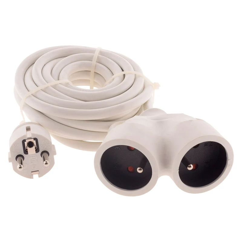 Prolongateur Bi tête 3G1,5mm² - Blanc 3m - 1 prise mâle + 2 prises Femelle - Blanc - Zenitech