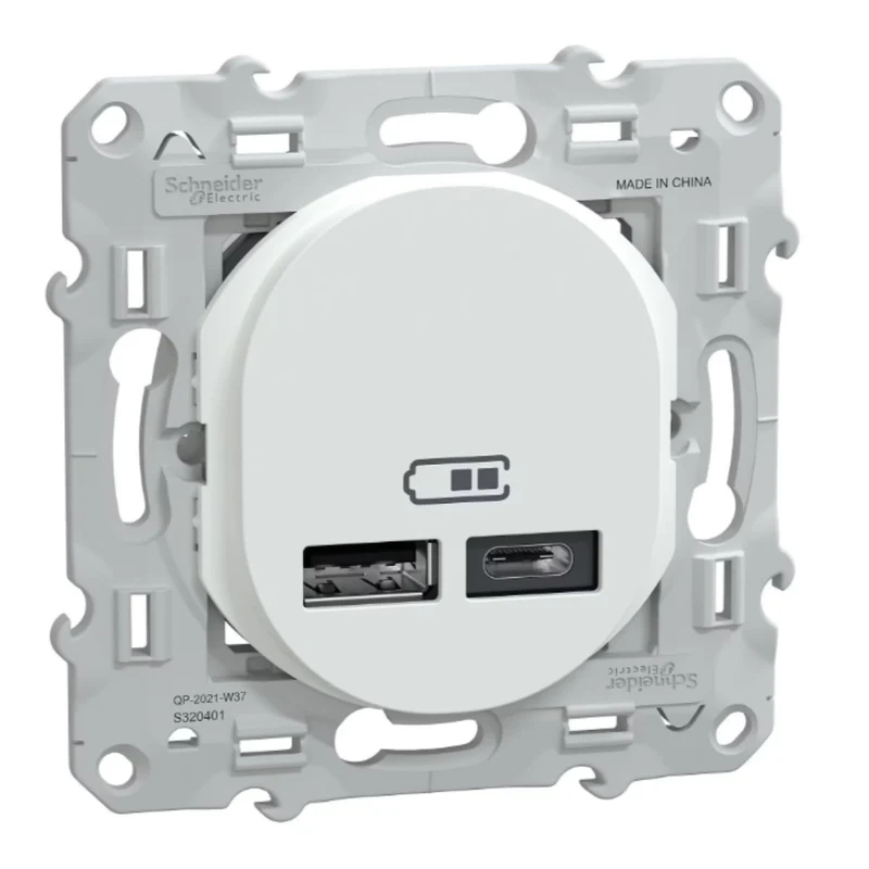 Double chargeur USB A+C 12W Blanc - Ovalis - Schneider Electric