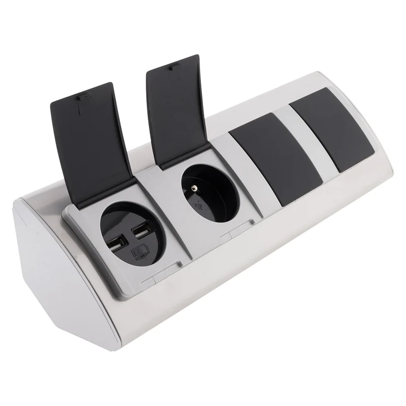 Multiprise d'angle avec clapets de Protection 3 prises + 2 USB - Aluminium - Otio