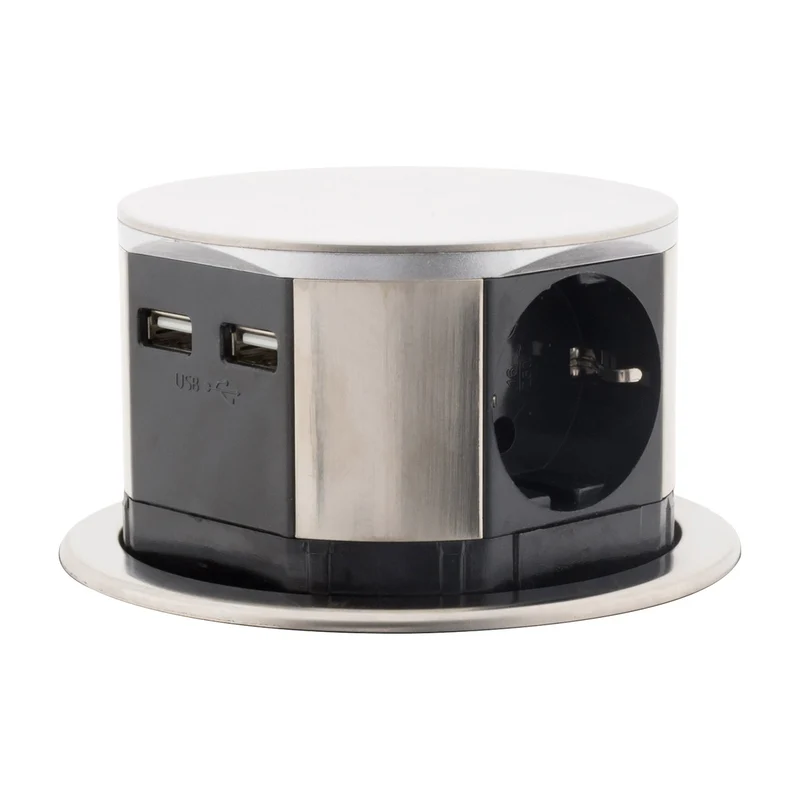 Multiprise encastrable Schuko 3 prises + 2 USB-A - Blanc/Noir - Otio