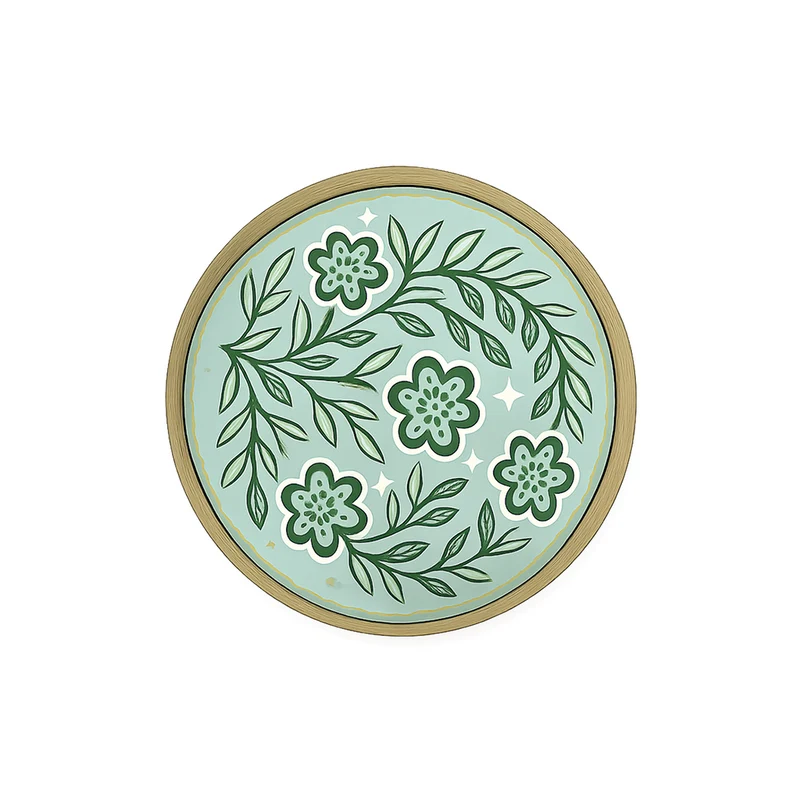 Petite assiette sérigraphiée dorée et feuillages verts
