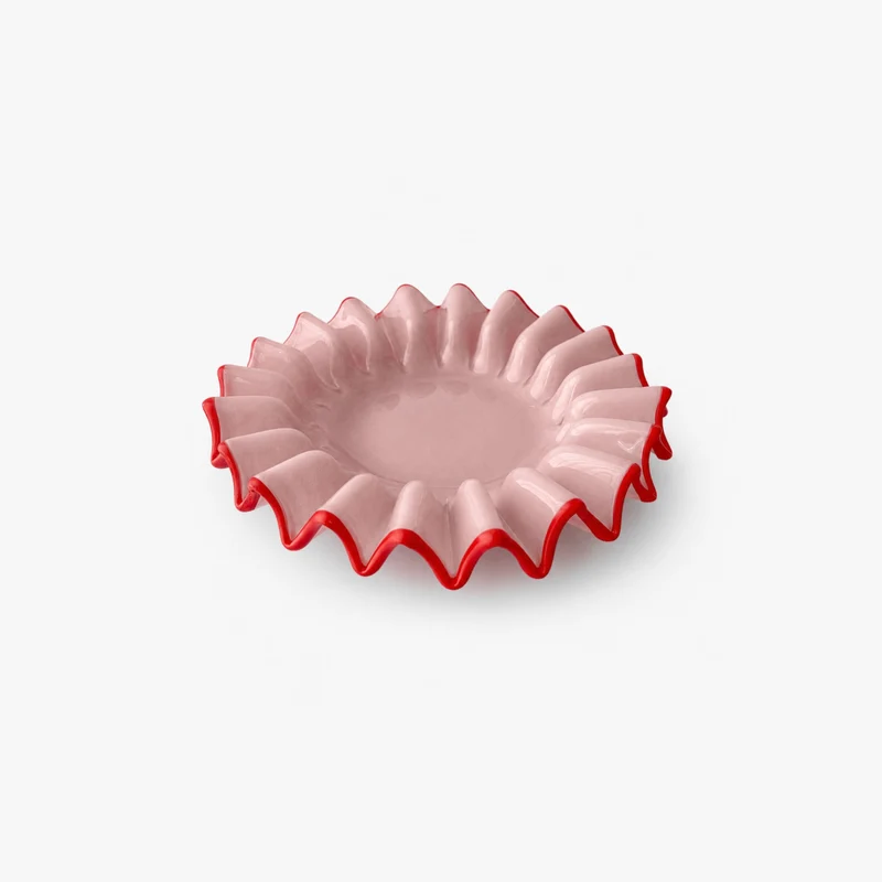 Petite coupelle à collerette rose en verre