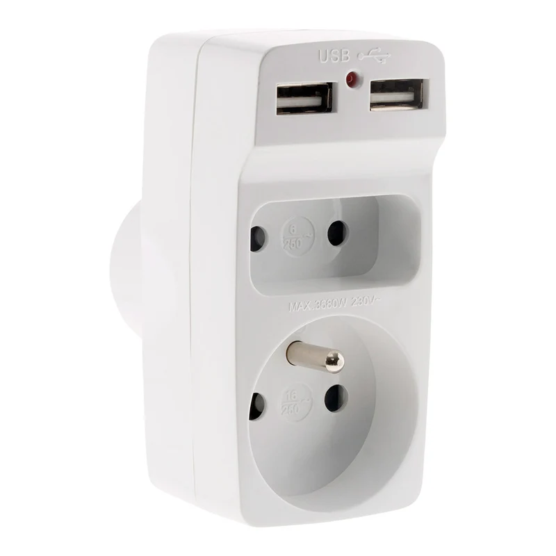 Multiprise biplite 2P 6A + 2P+T 16A + chargeur USB - Zenitech