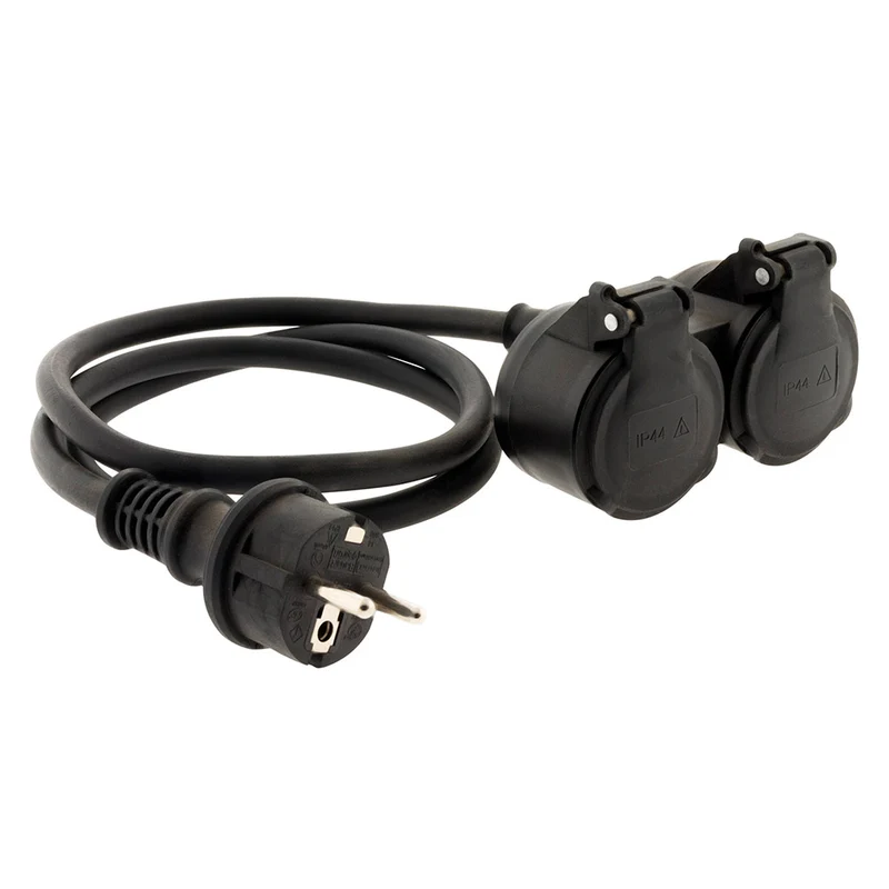 Prolongateur à double tête pour chantier HO7RN-F 16A 3G1,5mm² - Noir 1m - Zenitech
