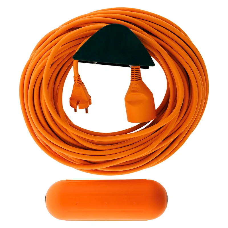Prolongateur Jardin 2x1,5mm² 25m + 1 boîtier étanche + support mural - Orange - Zenitech