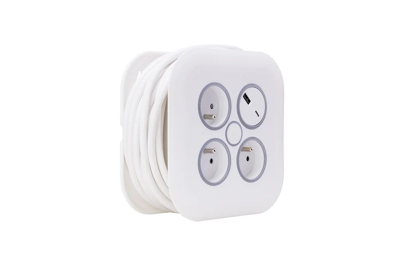 Enrouleur électrique domestique 3 prises + 2 USB-A/C - Blanc - Zenitech