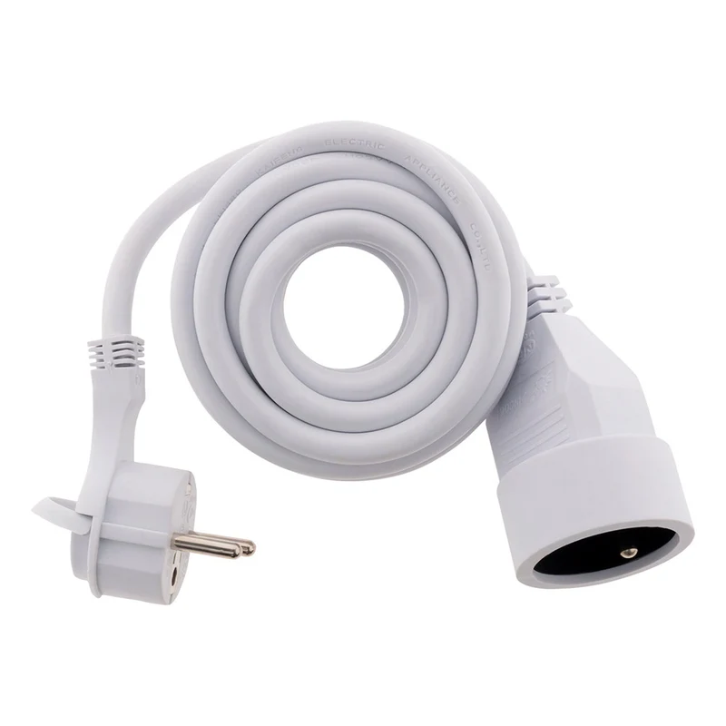Prolongateur électrique 3m 2P+T 16A + fiche extraplate - blanc - Zenitech