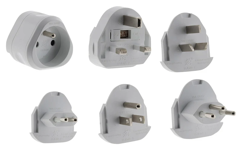 Lot de 6 adaptateurs de voyage 5 prises mâles + 100 pays - pochette offerte - Blanc - Zenitech