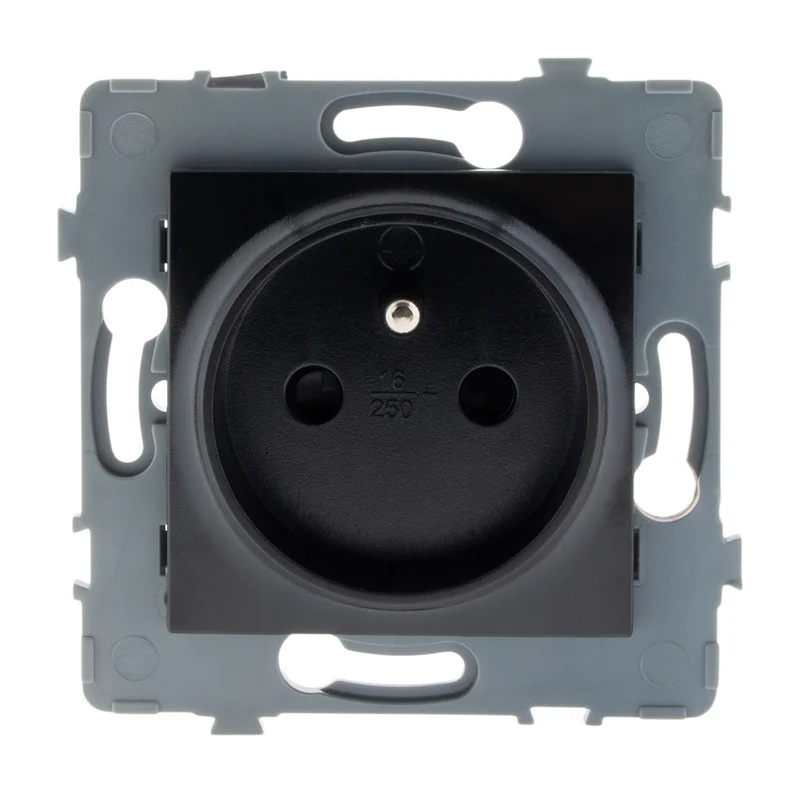 Prise simple 2P+T encastrable - à composer - métal Noir brossé - Kouro - Zenitech