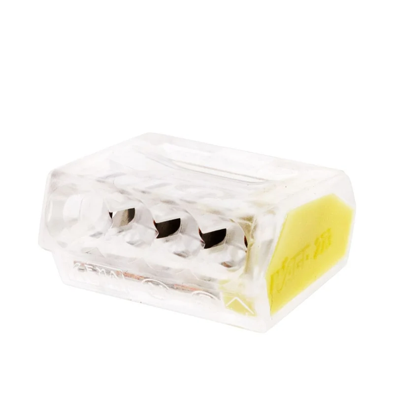 Lot de 10 bornes S2273 - Connexion rapide - 4 conducteurs - fils rigides 2,5mm² - Jaune - Wago