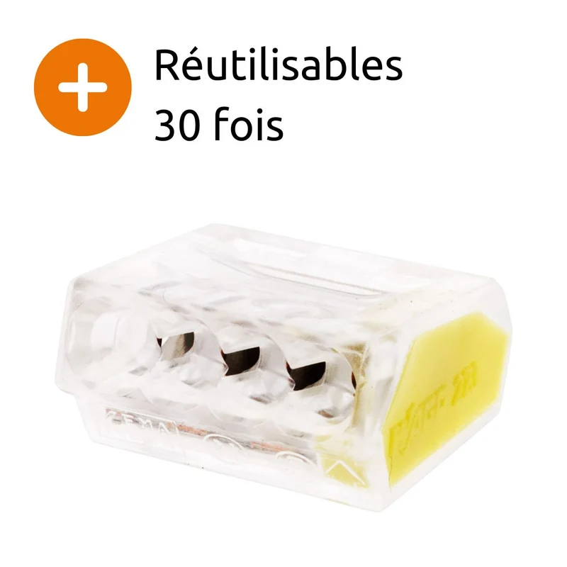 Lot de 10 bornes S2273 - Connexion rapide - 4 conducteurs - fils rigides 2,5mm² - Jaune - Wago