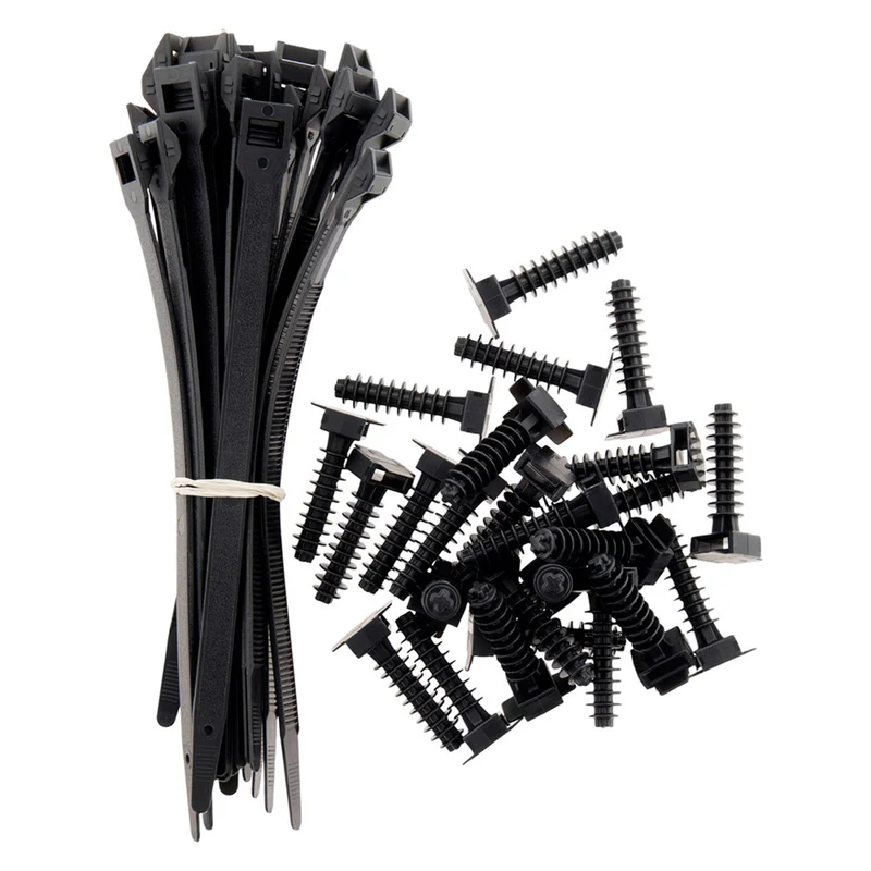 Lot de 25 colliers Noir 9x180mm + 25 embases - Zenitech