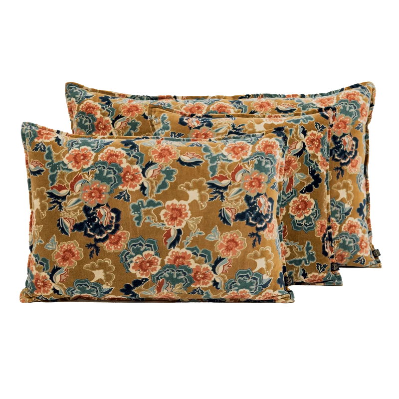 Coussin carré en velours imprimé fleuri, modèle Boston - Haomy