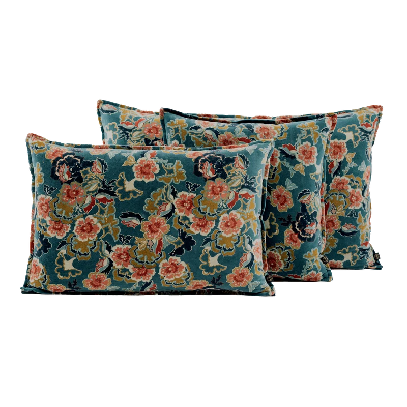 Coussin rectangulaire en velours imprimé fleuri, modèle Boston - Haomy