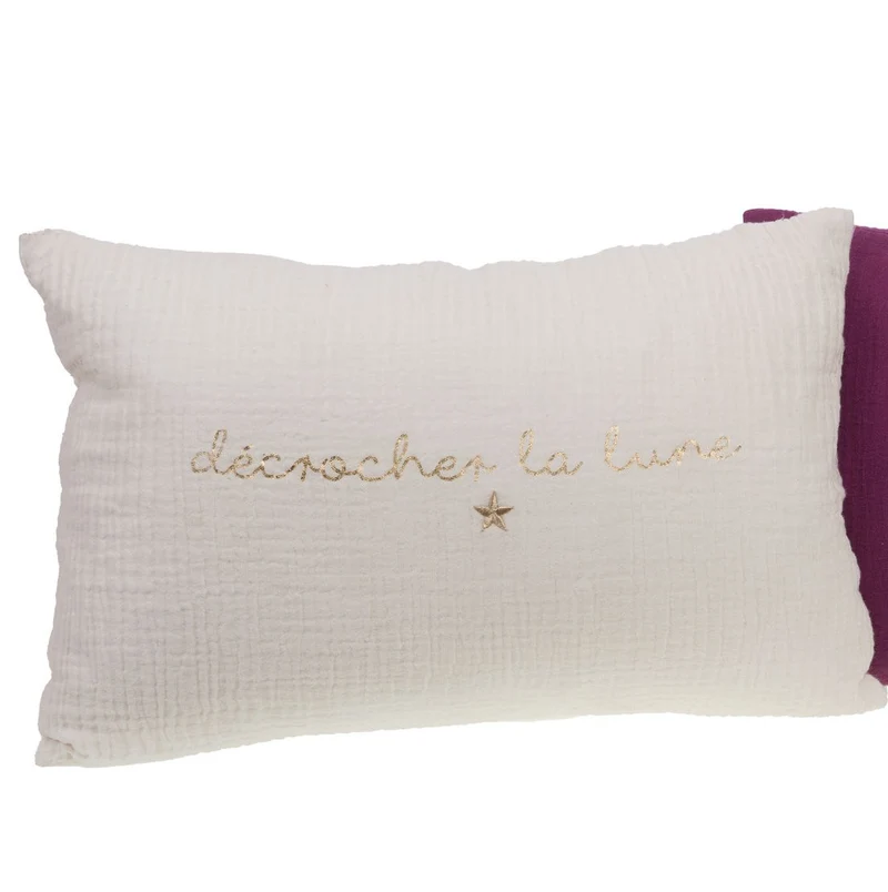 Coussin en gaze de coton avec texte poétique doré - 2 coloris