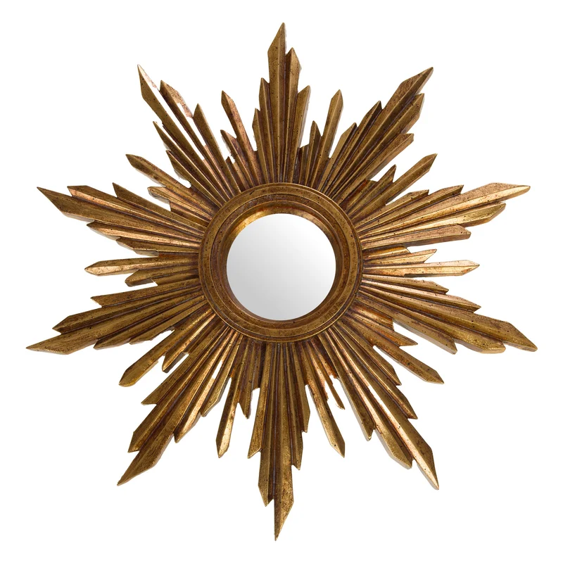 Miroir soleil en bois doré