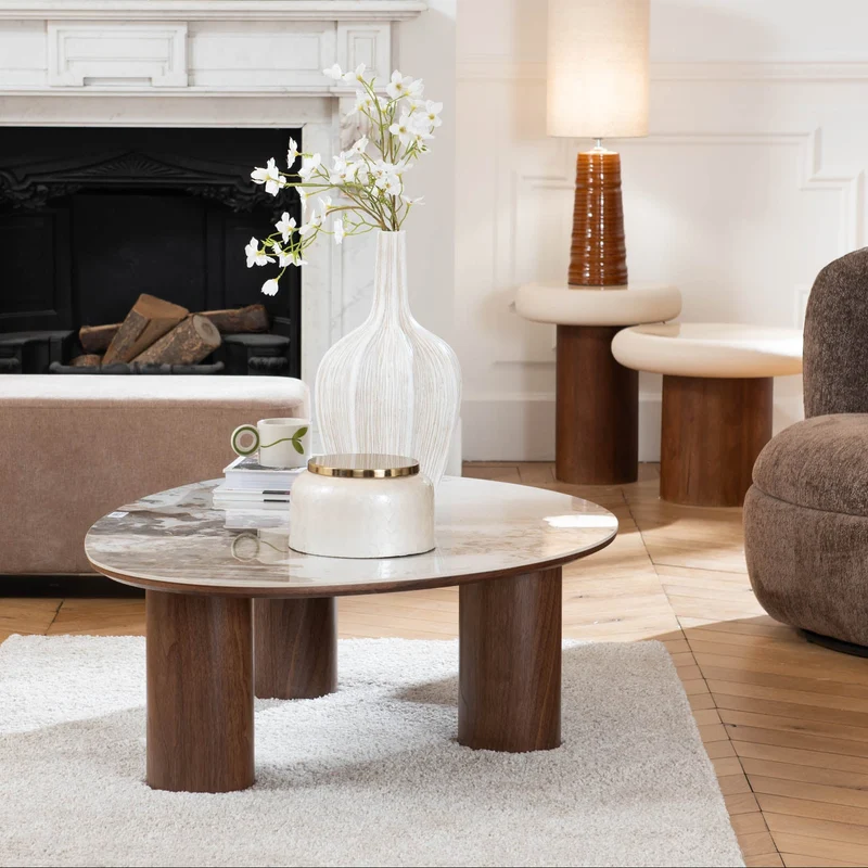 Table basse arrondie ovale effet marbre
