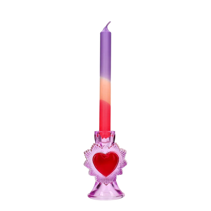 Bougeoir en verre en forme d'ex-voto rose