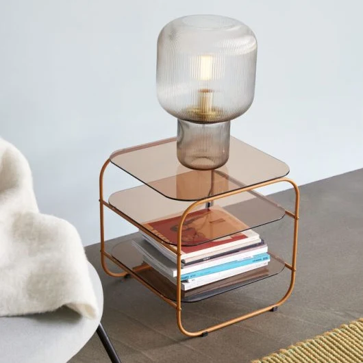 Table d'appoint design en verre ambre - Hübsch