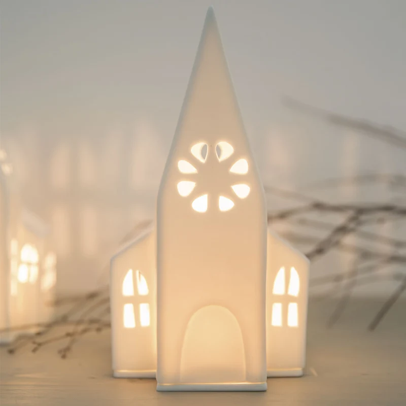 Photophore église en porcelaine - Grand modèle