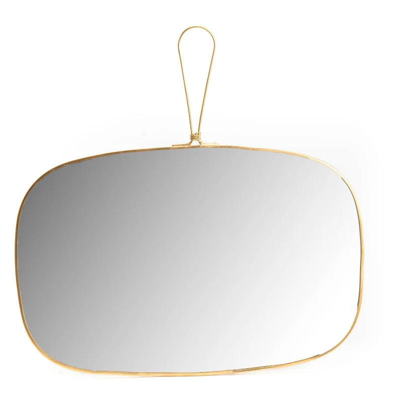 Miroir rectangulaire arrondi à suspendre, bord doré - 2 tailles