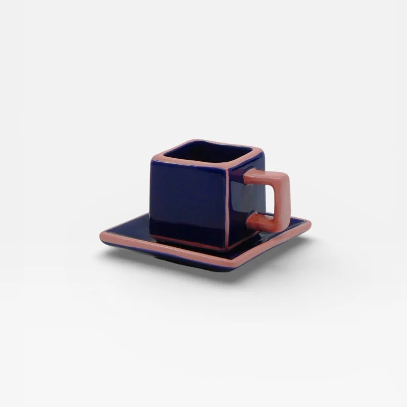Set de 2 tasses et sous-tasses cubiques effet carrelage - Table machine