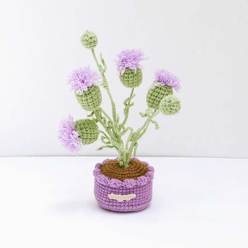 Chardon en crochet fait main – Fleur décorative en pot