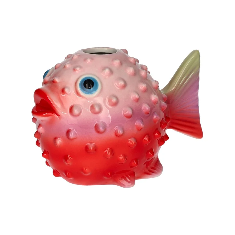 Vase en forme de poisson rouge et rose
