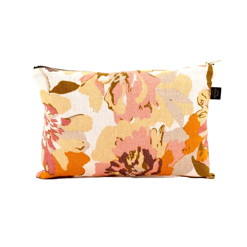 Trousse pochette fleurie en lin et coton - Haomy