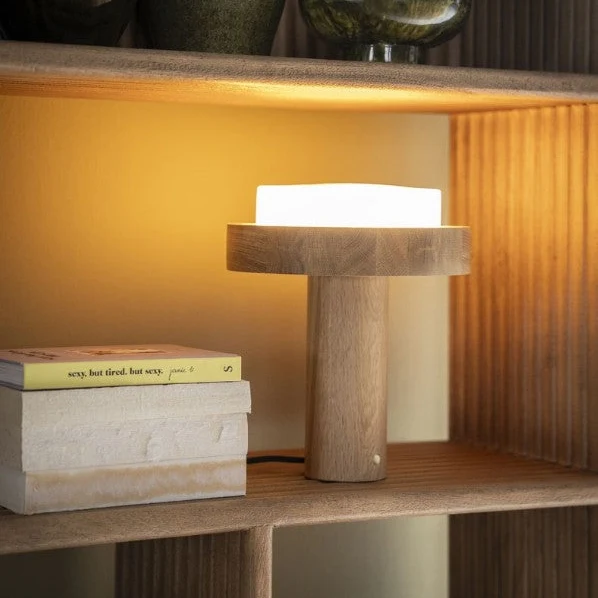 Lampe à poser en chêne et verre – Design minimaliste et scandinave