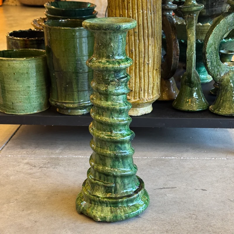 Bougeoir strié taille XL en poterie traditionnelle de Tamegroute