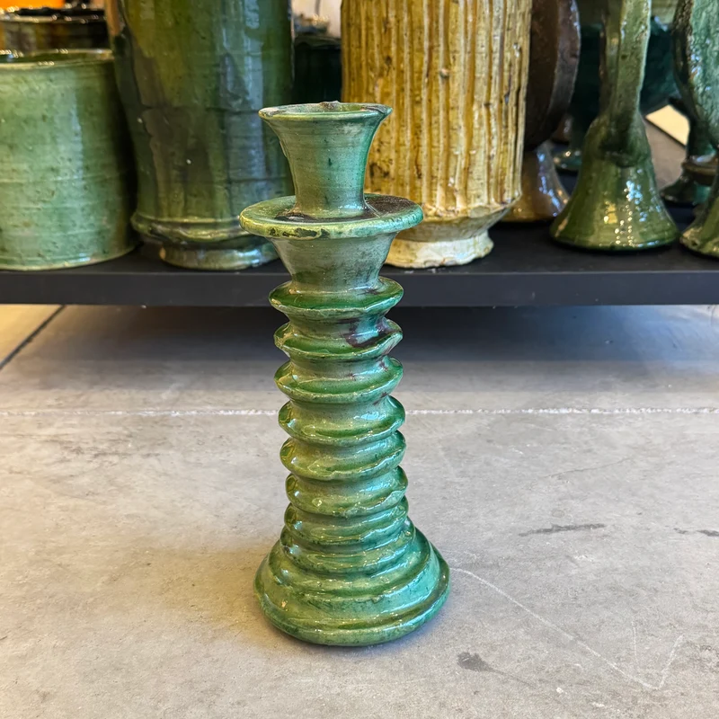 Bougeoir strié en poterie traditionnelle de Tamegroute - plusieurs tailles