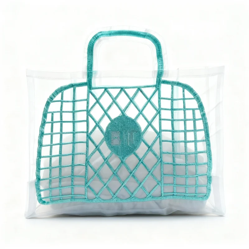 Sac en organza broderie panier bleu éco design - Brigitte Tanaka
