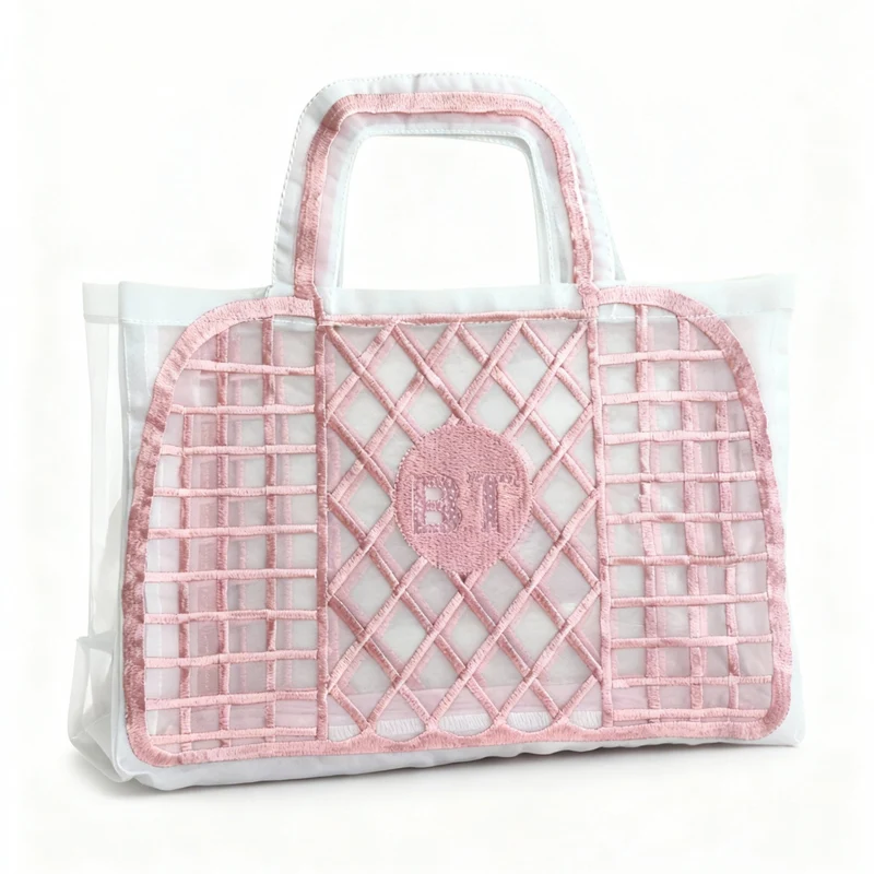 Sac en organza broderie panier rose éco design - Brigitte Tanaka