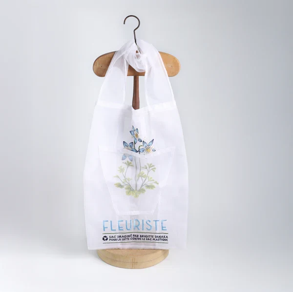 Sac en organza éco design brodé Fleuriste - Brigitte Tanaka
