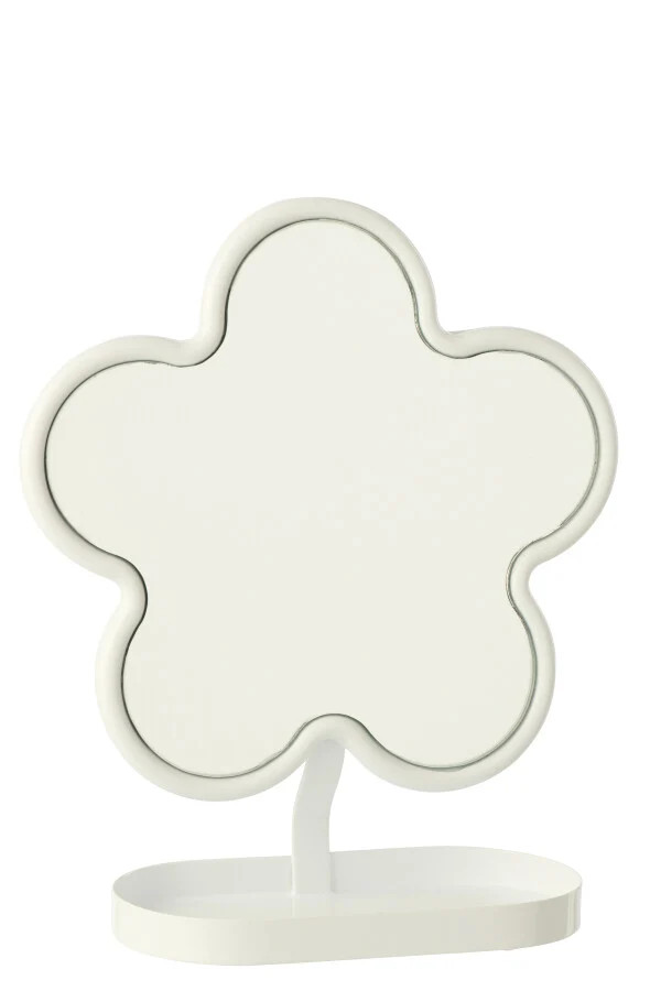 Miroir à poser fleur en métal blanc
