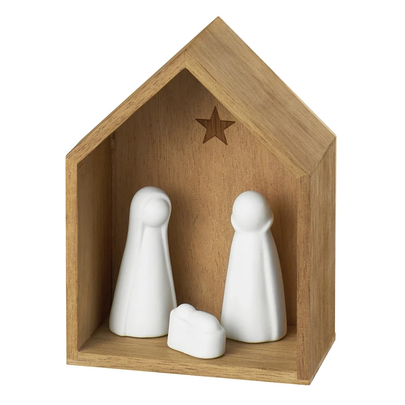 Petite crèche de Noël en porcelaine et en bois