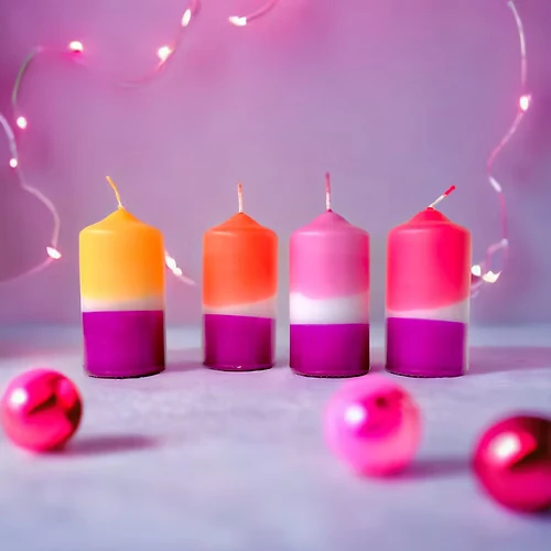 Bougies piliers Dip Dye - Coffret de 4 - Pink stories