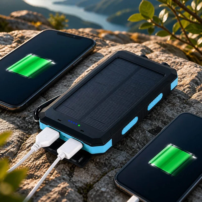 Solar Powerbank mit LED Taschenlampe | Sonnenquelle