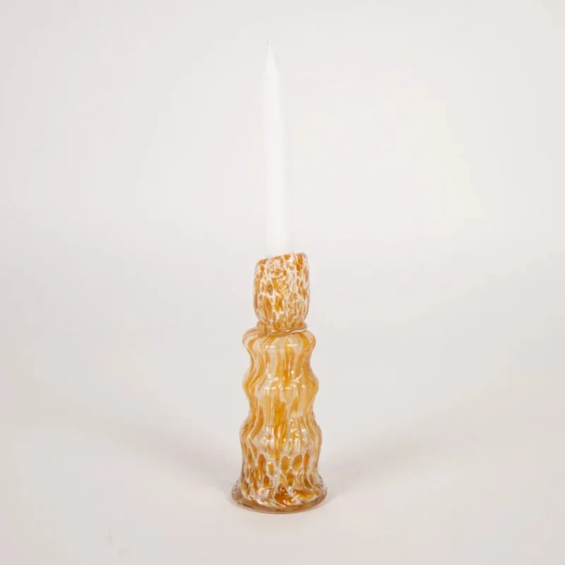Bougeoir artisanal en verre coloré tâcheté ocre